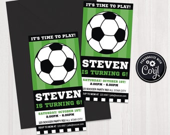 SELF EDITABLE Soccer Ticket Invitation Template - Printable Sports Invite. Soccer Team Party - Kids Birthday. Football Instant Download