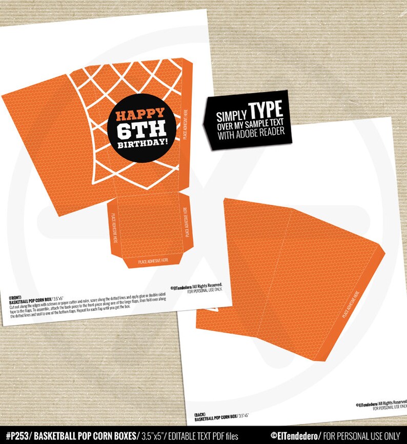 Basketball Popcorn Boxes. Printable Favor Boxes Treat Boxes. Etsy