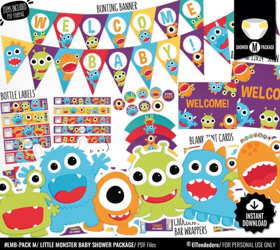 Little Monster Baby Shower Decorations Package Printable Baby Etsy