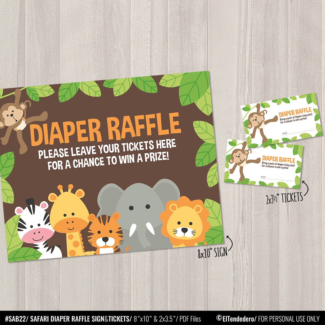 Safari Baby Shower Diaper Raffle Tickets and Sign. Printable | Etsy