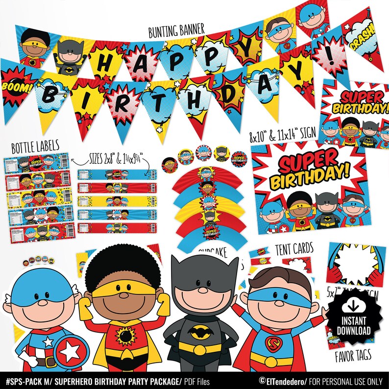 Printable Superhero Birthday Decorations Package Printable Etsy