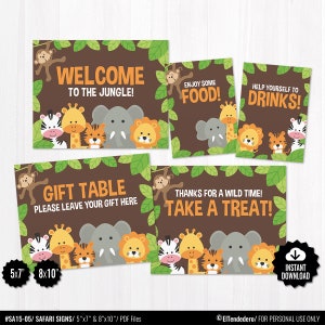 Carteles Baby Shower Safari. Señalización Mesas Baby Shower Imprimible. Decoración Fiesta Premamá - Bebé. Celebración Embarazo - Nacimiento