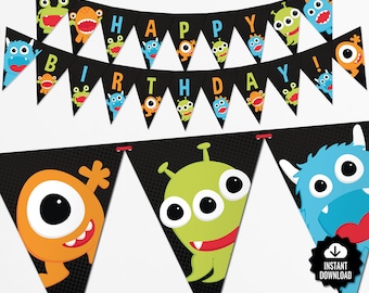 Little Monster Birthday Banner - Funny Little Monster Birthday Decorations - Kids Party - 1st Birthday - Printable PDF - Instant Download