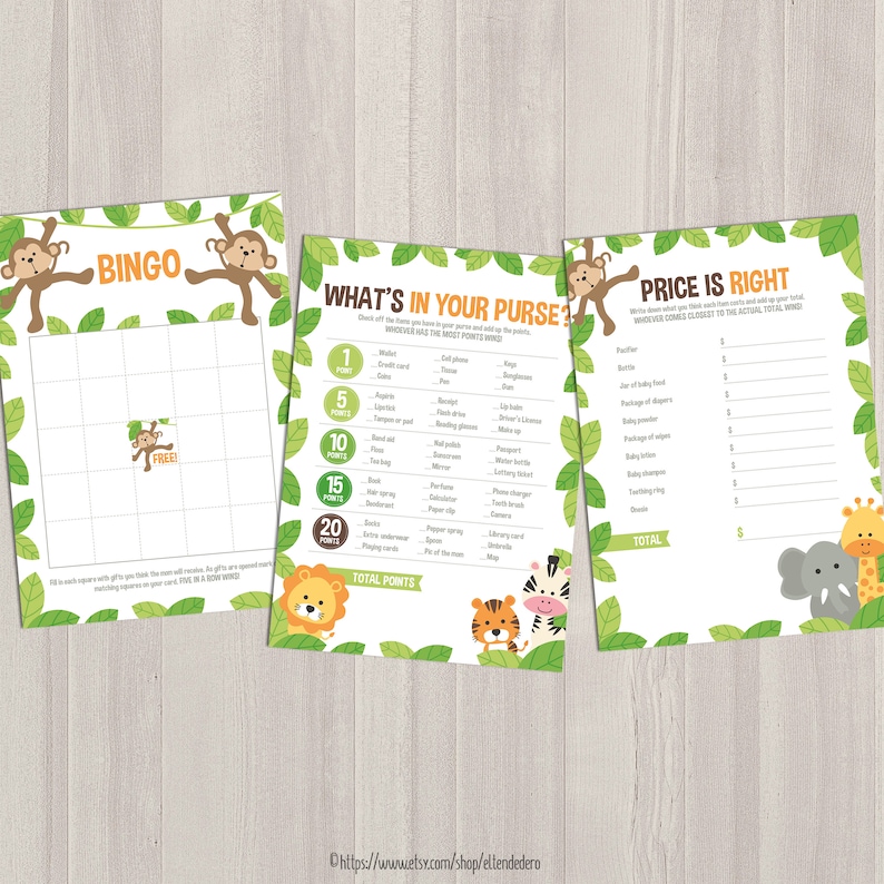 Safari Baby Shower Games Package Printable Game Cards Funny Baby Games Gender Neutral Jungle Theme Baby Shower Activities image 9