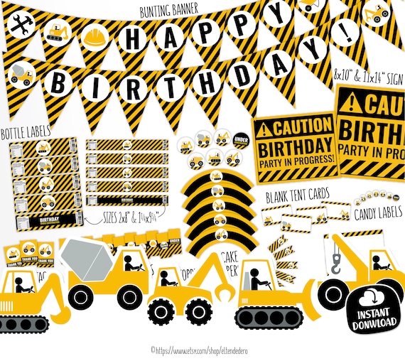 Decoración Cumpleaños Construcción. Pack Imprimible Fiesta Cumpleaños  Infantil Camiones Grúas. Cumpleaños Niños Camión. Descarga Digital -   España