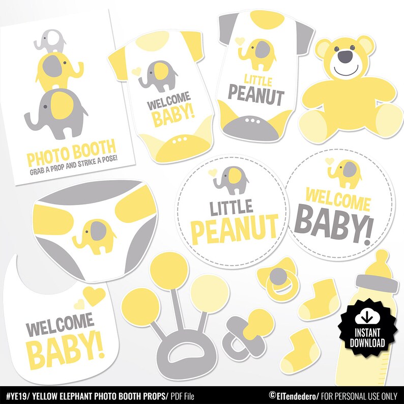 Accesorios Fotos Baby Shower Elefante Amarillo Y Gris Etsy