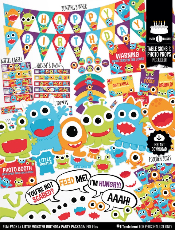 Little Monster Birthday Decorations Package. Printable Kids | Etsy