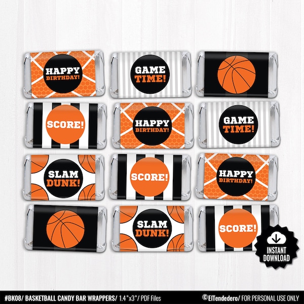 Basketball Mini Candy Bar Wrappers. Mini Chocolate Bar Wraps. Printable Team Party Favor Labels. Nugget Wrapps. Kids Birthday Favors