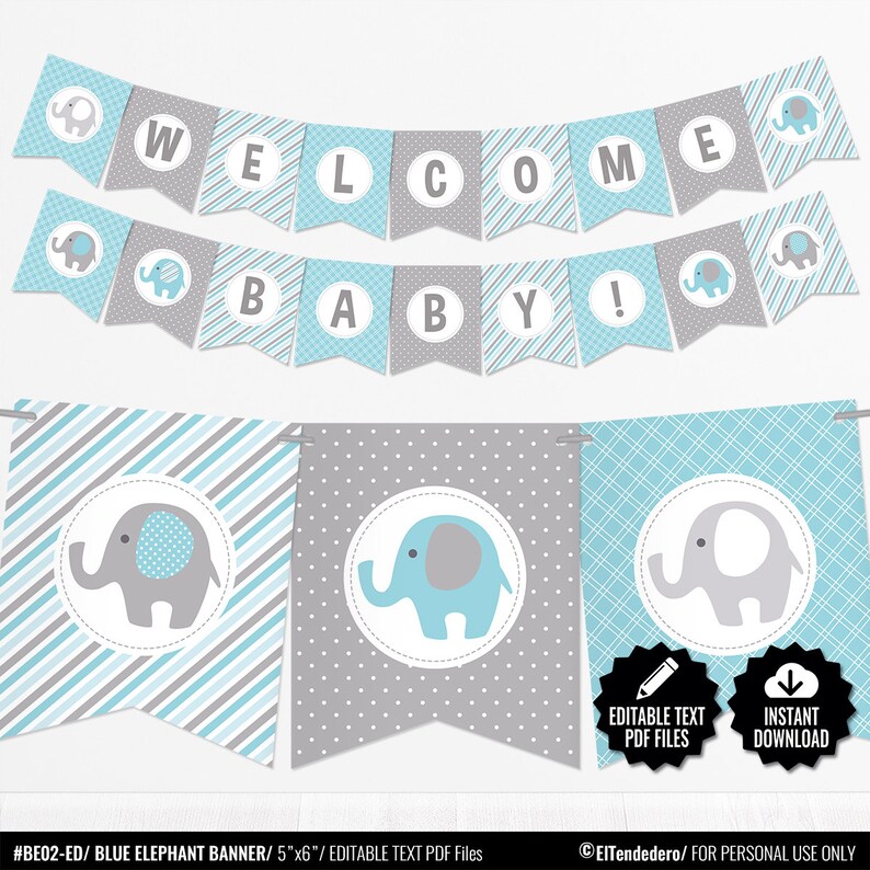 Self Editable Blue Elephant Baby Shower Banner Boy Baby Etsy Self Editable Blue Elephant Baby Shower Banner Boy Baby Etsy