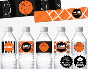 Basketball Water Bottle Labels. Sports Party Labels. Printable Birthday Bottle Wrappers. DIY Wraps. Basketball Team Labels. Kids Decor