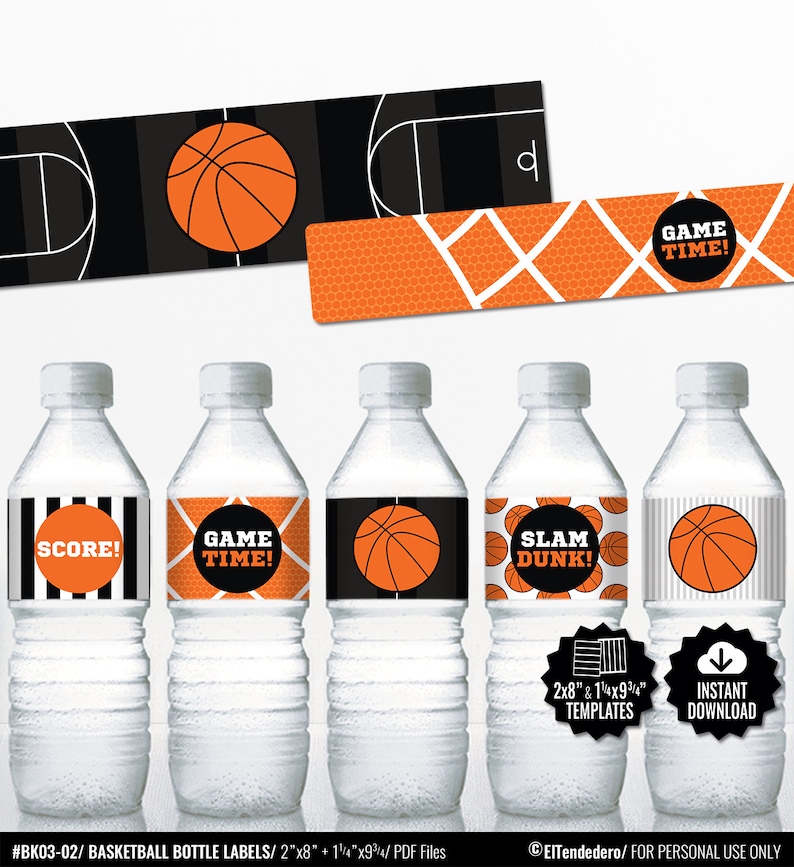 Basketball Water Bottle Labels. Sports Party Labels. Printable Birthday ...