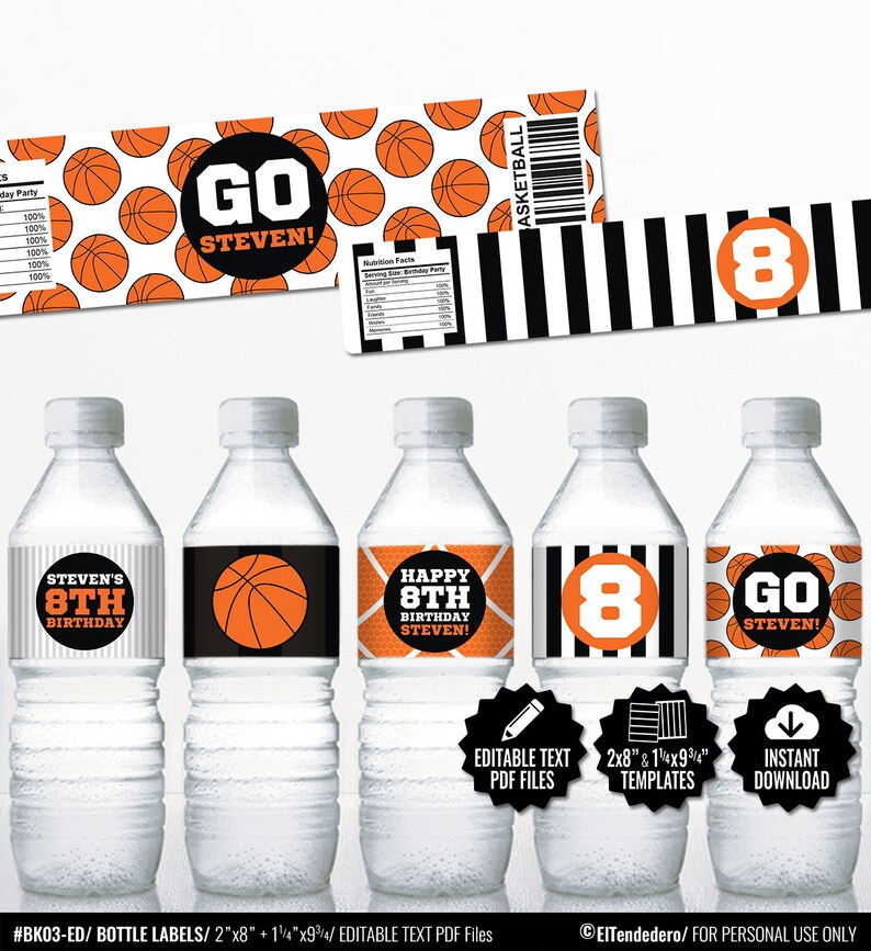 Basketball Water Bottle Labels. Sports Party Labels. Printable | Etsy