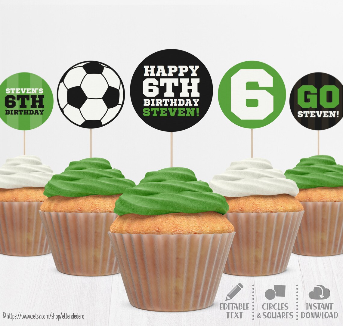 Soccer Cupcake Toppers. Printable Cupcake Decor. Dessert Etsy