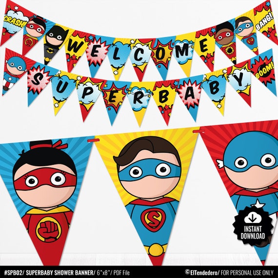 Superhero Baby Shower Banner Comic Book Theme Bunting Banner Etsy