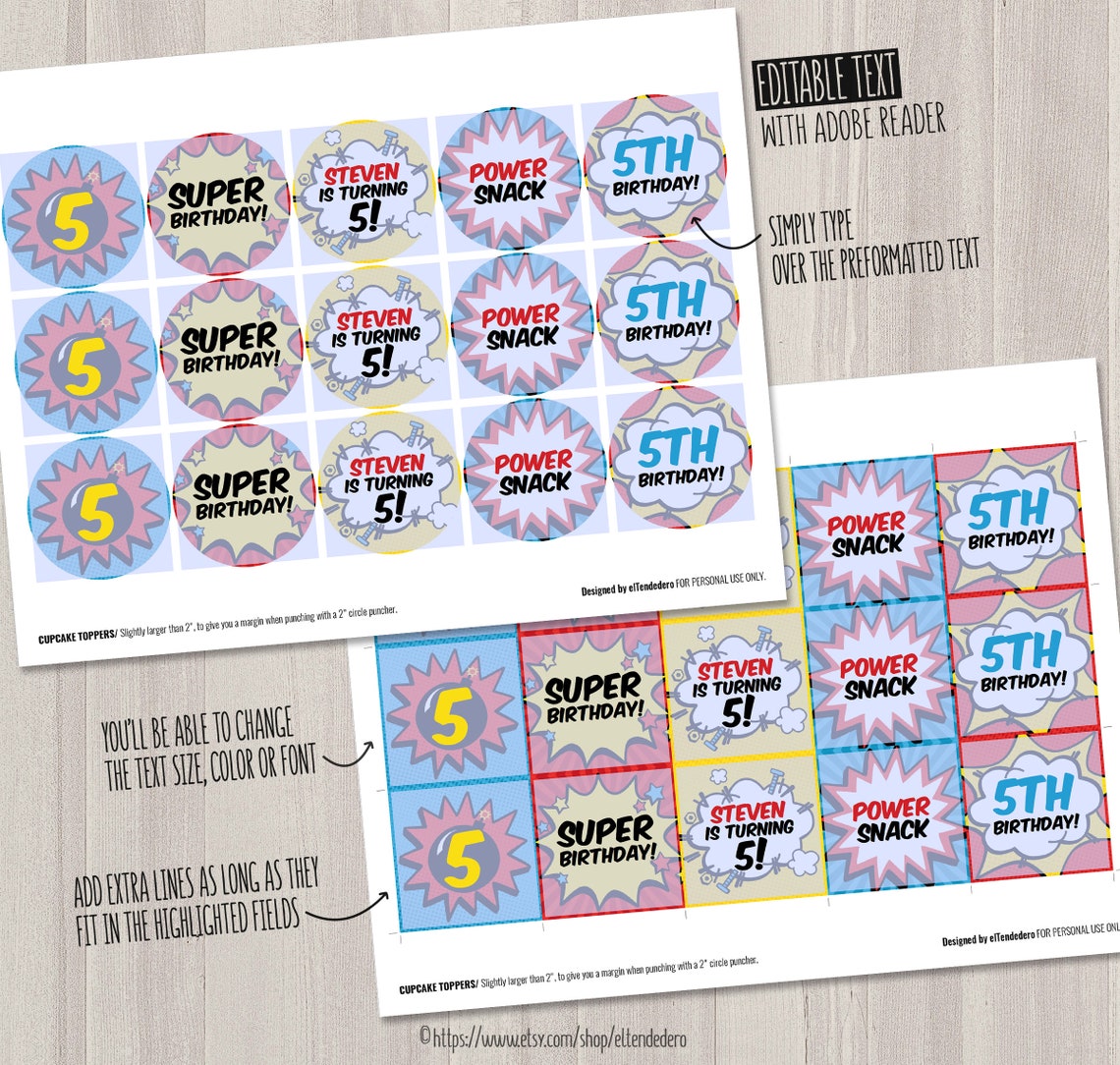 SELF EDITABLE Superhero Cupcake Toppers. Printable Cupcake - Etsy