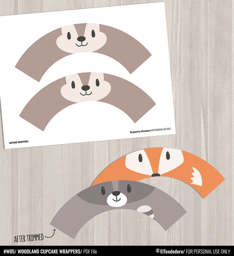 Woodland Cupcake Wrappers. Printable Cupcake Wraps. Cute Etsy