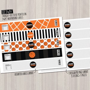 Basketball Water Bottle Labels. Sports Party Labels. Printable Birthday ...