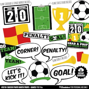 Soccer Photo Booth Props Package. Soccer Match Accessories. Team Birthday Party Games - Decorations. Printable Photocall Accessories