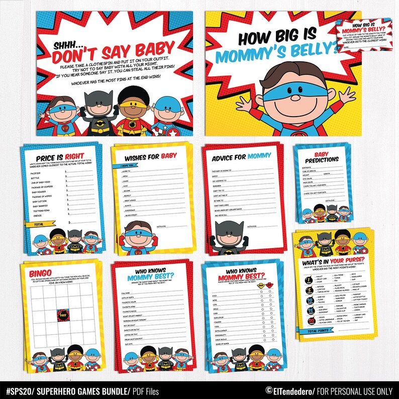 Superhero Baby Shower Games Package. Printable Game Cards - Etsy