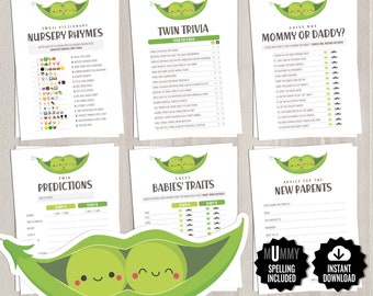 6 Twin Baby Shower Games Bundle. Printable Two Peas in a Pod Game Cards Set Baby Games Pack Gender Neutral Baby Shower Pack Activities Kit