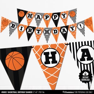 Banderines Cumpleaños Baloncesto. Guirnalda Fiesta Cumpleaños Basket. Banderola Decoración Fiesta Deportes - Equipo Baloncesto. Imprimible