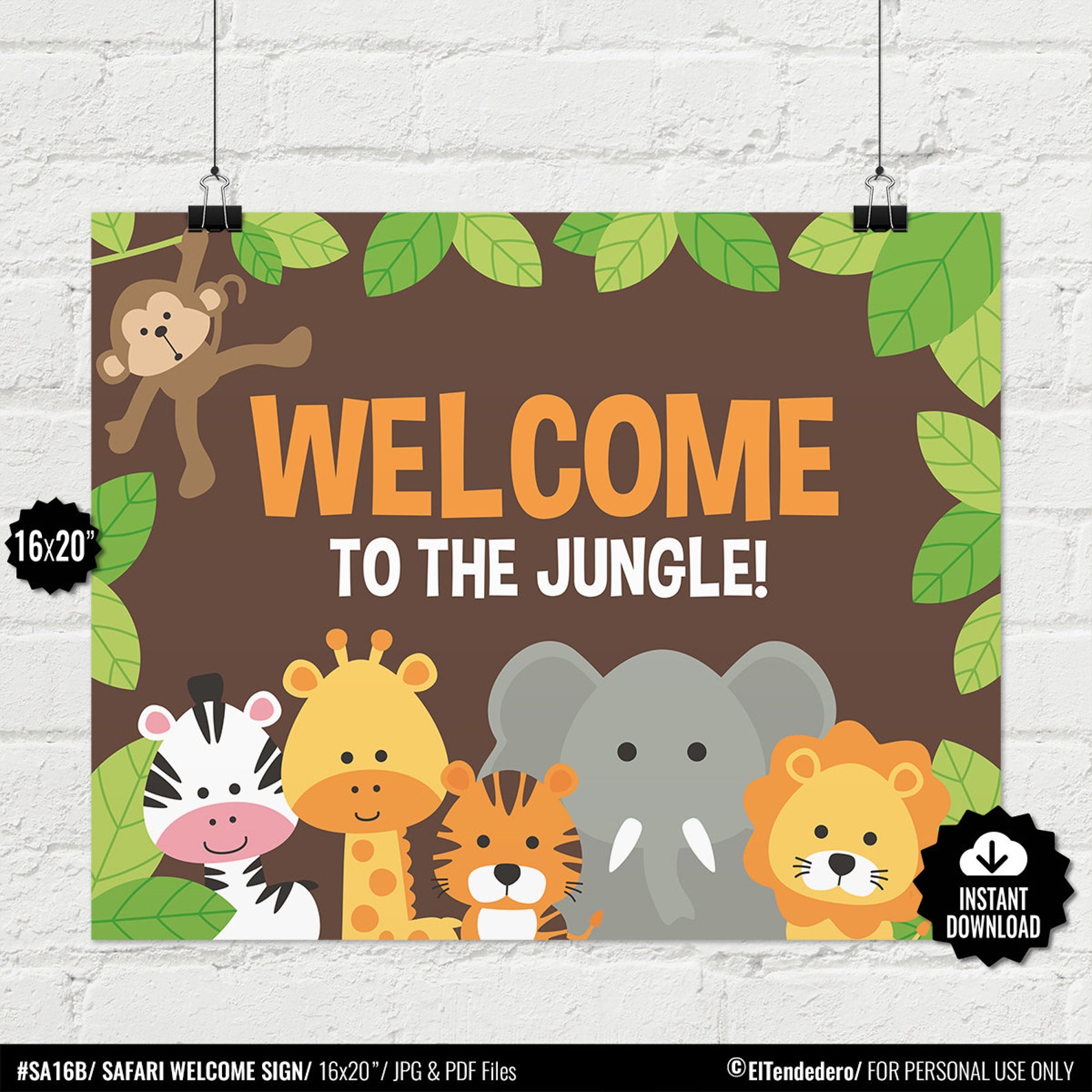 Safari Welcome Sign. Printable Baby Shower Welcome Guest Table | Etsy