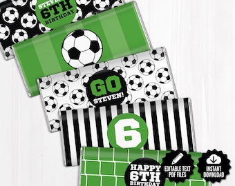 SELF EDITABLE Soccer Chocolate Bar Wrappers. Birthday Chocolate Bar Wraps. Printable Party favors. Large Candy Bar Labels. Sports Team Decor