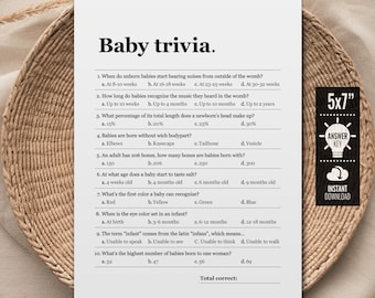 Baby Trivia Game Cards. Minimalist Baby Shower Games. Modern Baby Quiz Questions Printable, Guessing Activities, Gender Neutral Download