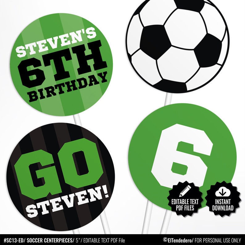 SELF EDITABLE Soccer Birthday Centerpieces. Football Team Table Centerpieces Soccer Theme Kids Birthday Party Table Decor Centerpieces image 1