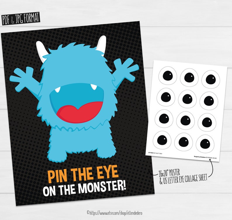 Pin The Eye On The Monster Little Monster Kids Party Games Etsy