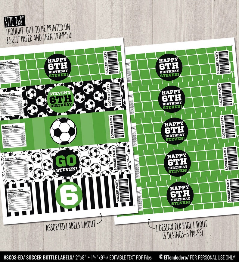 SELF EDITABLE Soccer Water Bottle Labels. Sports Party Labels. Printable Birthday Bottle Wrappers. DIY Wraps. Soccer Team Labels. Kids Decor image 2