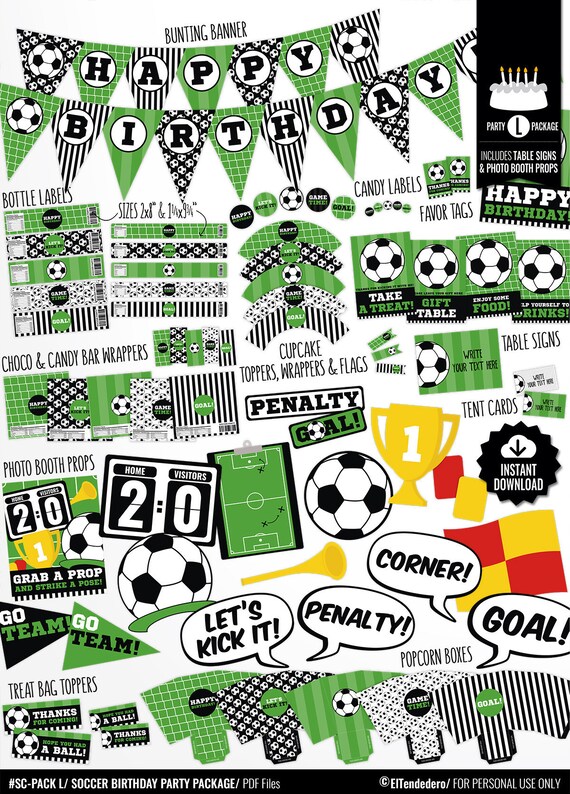 Soccer Birthday Party Decorations Package Printable Soccer Etsy
