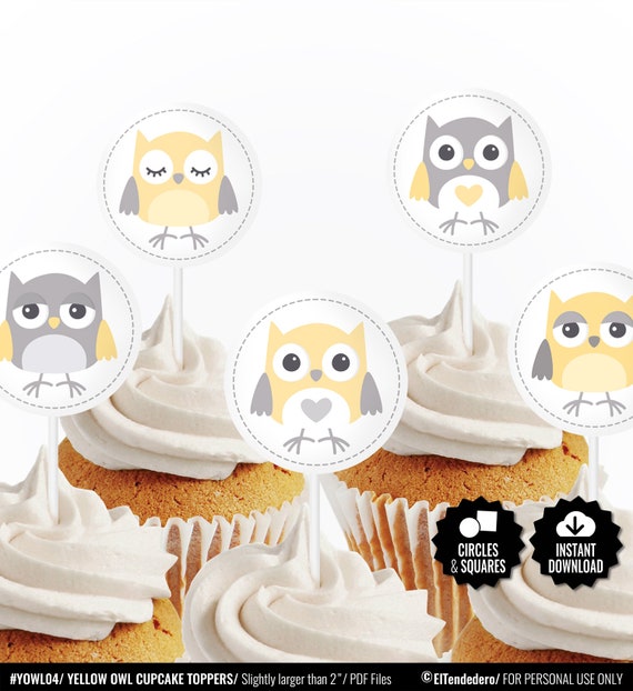 Yellow Owl Cupcake Toppers Printable Cupcake Decor Dessert Etsy