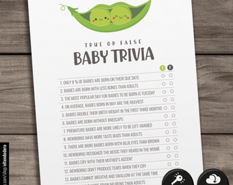 Baby Trivia Game Cards. Two Peas in a Pod Baby Shower Games. True or False Baby Trivia Printable, Guessing Activities, Gender Neutral Twin
