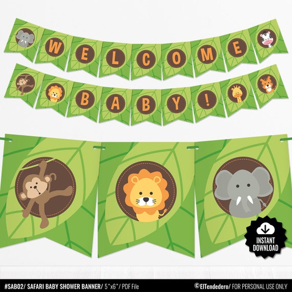 Banderines Baby Shower Safari Guirnalda Bebe Selva Banderola Etsy