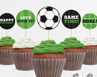 Soccer Cupcake Toppers. Printable Cupcake decor. Dessert Toppers. Boy Birthday Toppers. Soccer Theme Kids Team Party Decorations