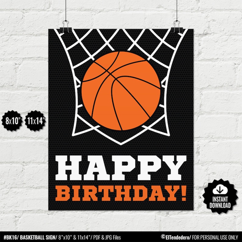 Basketball Happy Birthday Sign. Printable Kids Etsy