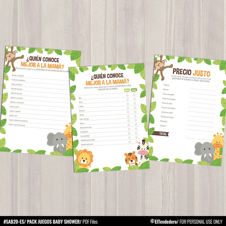 spanish baby shower games safari game package baby shower
