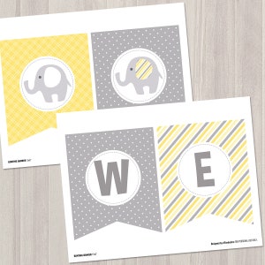 Yellow Elephant Baby Shower Banner Baby Banner Yellow and Gray Baby Shower Decorations Gender Neutral Baby Decor Printable Garland image 2
