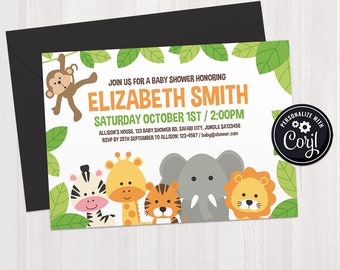 SELF EDITABLE Safari Baby Shower Invitation Template. Printable Jungle Theme Invite. Cute Gender Neutral Baby Shower Cards Digital Download