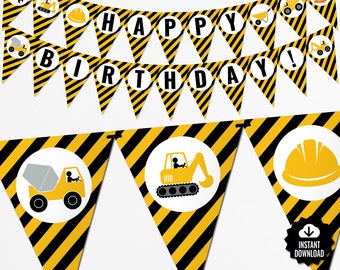 Construction Birthday Banner - Truck Boy Party Decorations - Kids Party Under Construction - 1st Birthday - Printable PDF - Instant Download