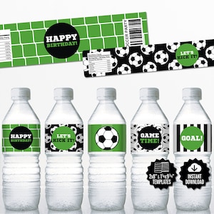 Soccer Water Bottle Labels. Sports Party Labels. Printable Birthday Bottle Wrappers, Wraps. Soccer Team Labels. Kids Decor. Digital Football