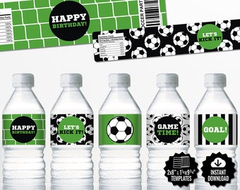 Soccer Water Bottle Labels. Sports Party Labels. Printable Birthday Bottle Wrappers, Wraps. Soccer Team Labels. Kids Decor. Digital Football