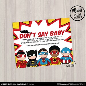 Superhero Baby Shower Games Package - Printable Game Cards - Funny Baby ...