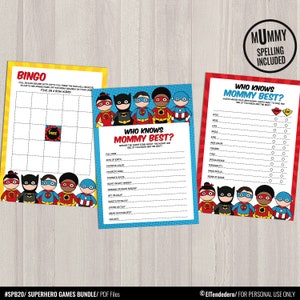 Superhero Baby Shower Games Package - Printable Game Cards - Funny Baby ...