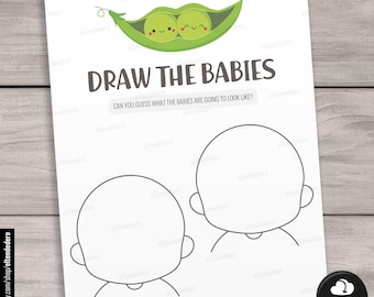 Draw the Baby Game Cards Cards. Two Peas in a Pod Printable Twin Baby Shower Games. Draw Babies Faces Game, PDF Instant Download Activities