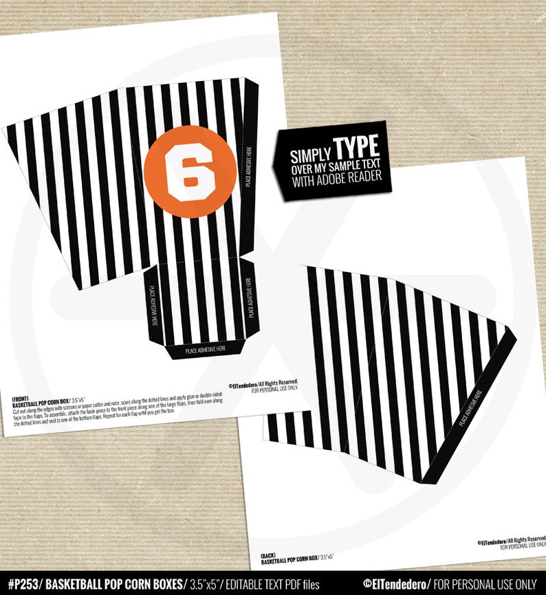 Basketball Popcorn Boxes. Printable Favor Boxes Treat Boxes. Etsy