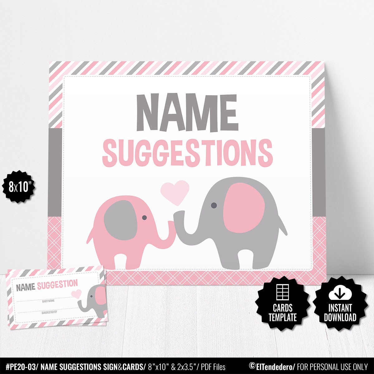 Baby Name Suggestions Game Baby Name Cards Pink Elephant Etsy Baby Name Suggestions Game Baby Name Cards Pink Elephant Etsy