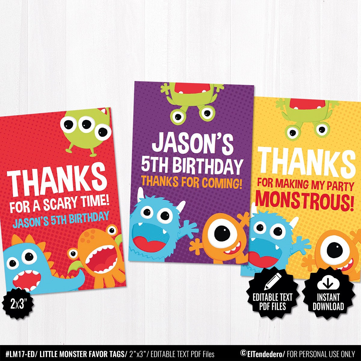 self editable little monster favor tags printable thank you etsy