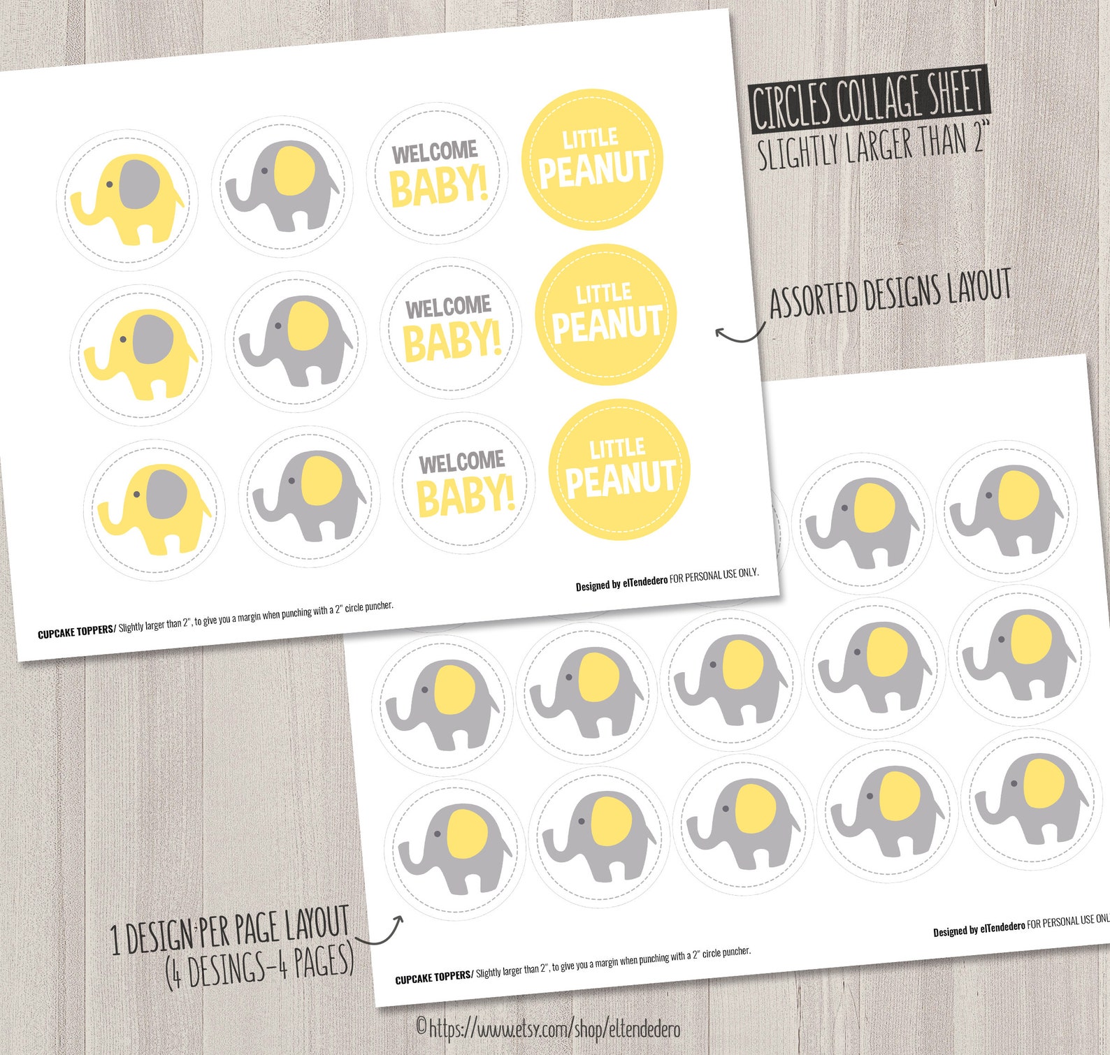 Elephant Cupcake Toppers. Printable Cupcake Decor. Dessert Etsy